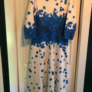 Blue and White Modest Dress with Petal Details